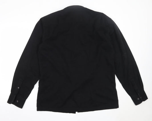 Refined Mens Black Polyester Button-Up Size L Collared