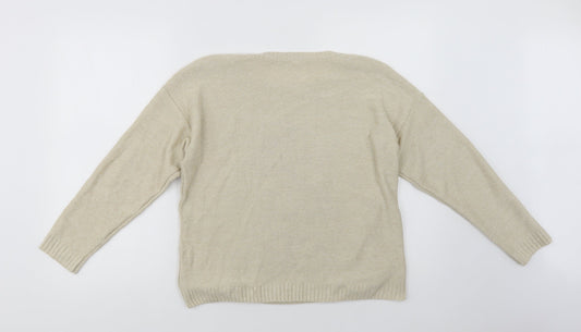 George Womens Beige Crew Neck Acrylic Pullover Jumper Size 12 - Rose