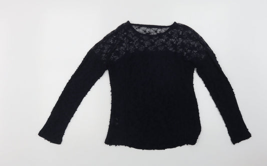 Primark Womens Blue Cotton Basic Blouse Size 8 Crew Neck - Lace Detail