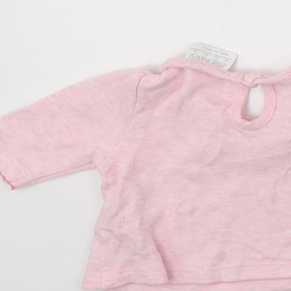 F&F Baby Pink Cotton Basic Blouse Size 0-3 Months Crew Neck Button - Tiny Baby