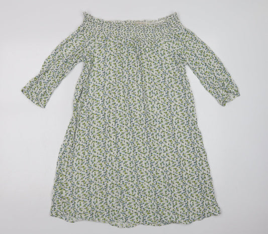 F&F Womens Green Floral Viscose A-Line Size 12 Off the Shoulder