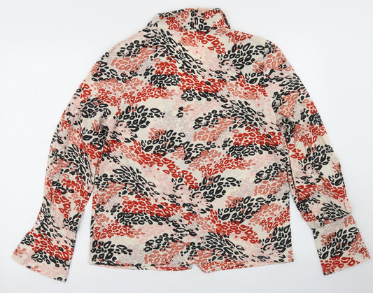 Back view of Quiz women’s multicoloured animal print polyester basic blouse, size UK 12, collared