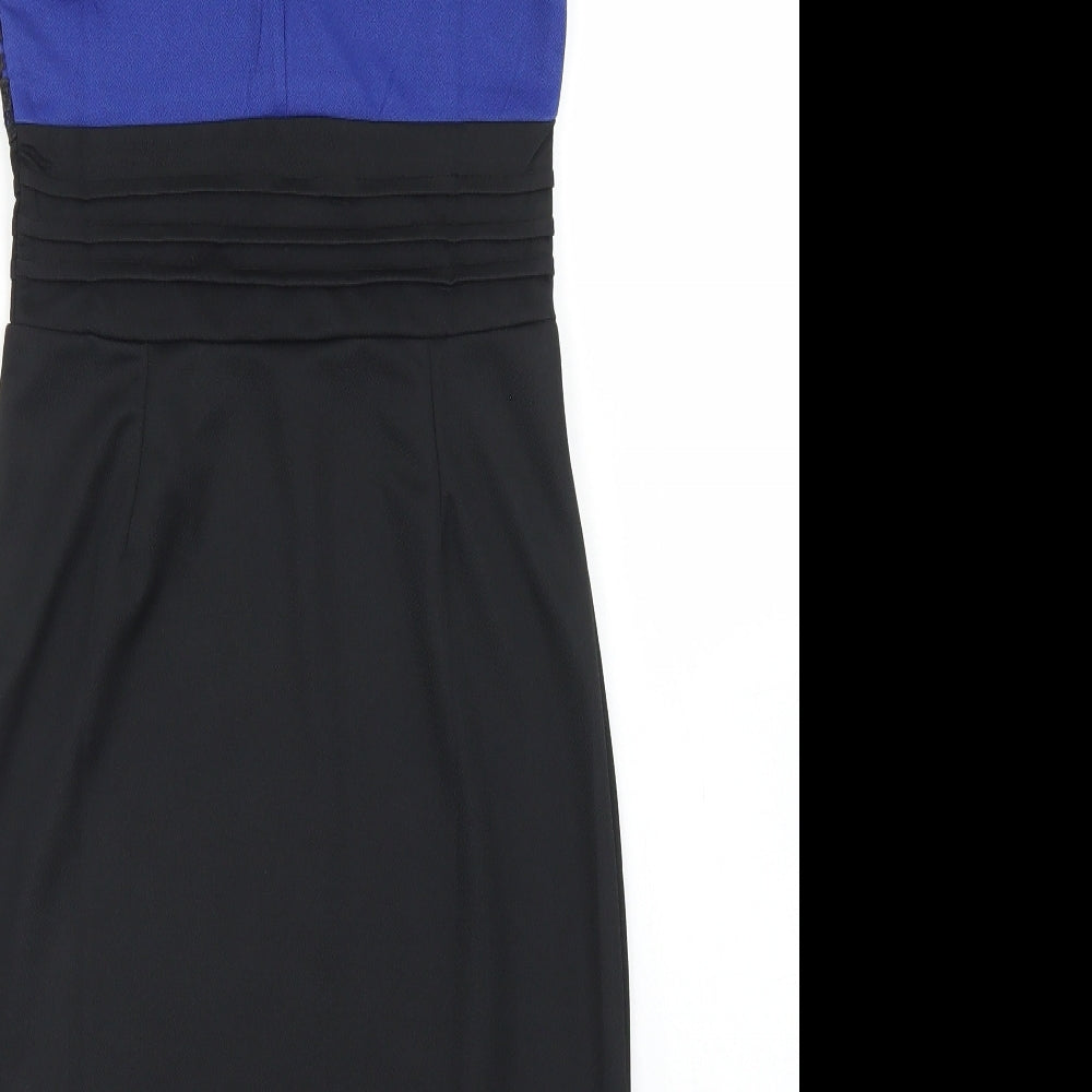 SheIn Womens Black Colourblock Cotton Pencil Dress Size S Crew Neck Zip - Lace top Detail