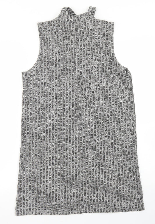 Papaya Womens Grey Viscose A-Line Size 12 V-Neck - Tie Neck