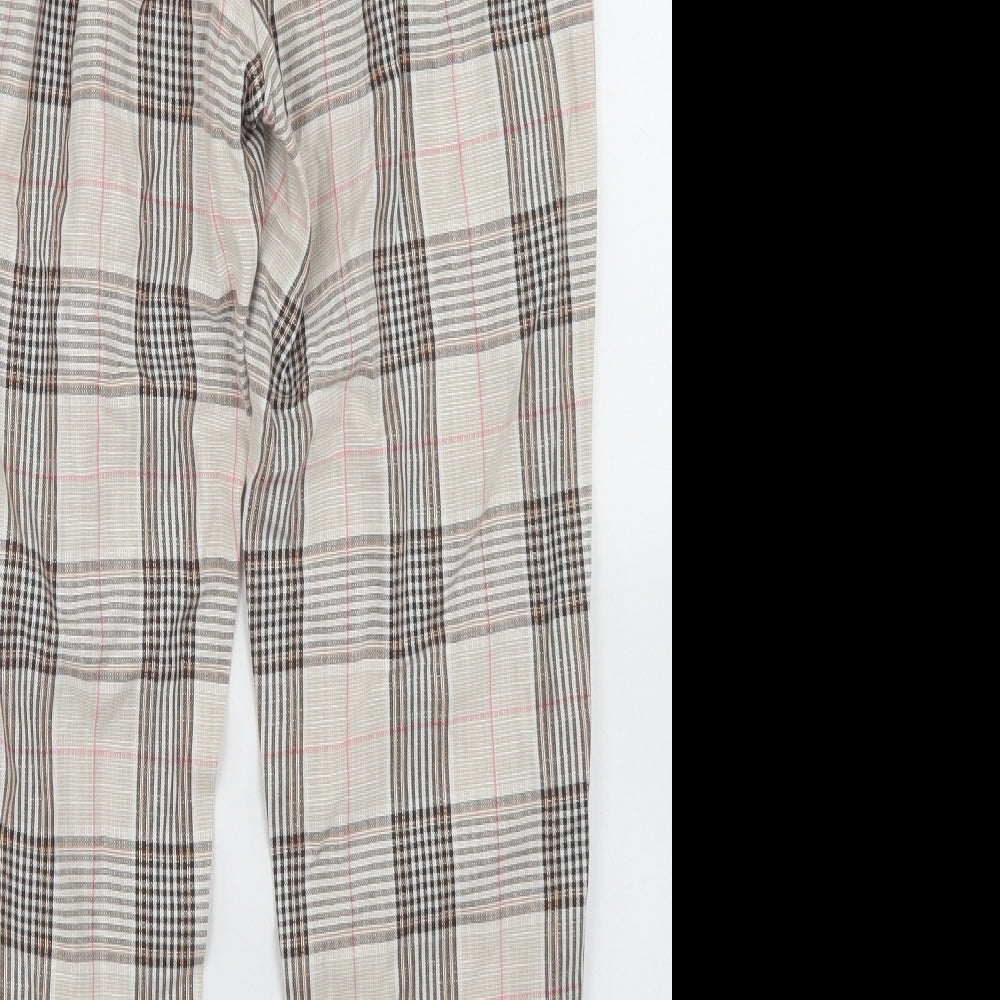 Stradivarius Womens Beige Plaid Cotton Dress Pants Trousers Size XS L25 in Regular