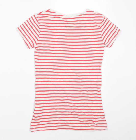 Primark Womens White Striped Cotton Basic T-Shirt Size 6 Crew Neck