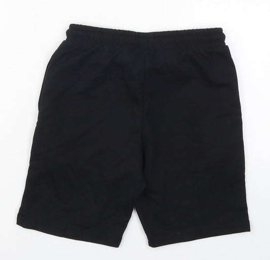 Back view of Preworn women’s black cotton sweat shorts, size UK 23, in, 7-inch leg regular drawstring