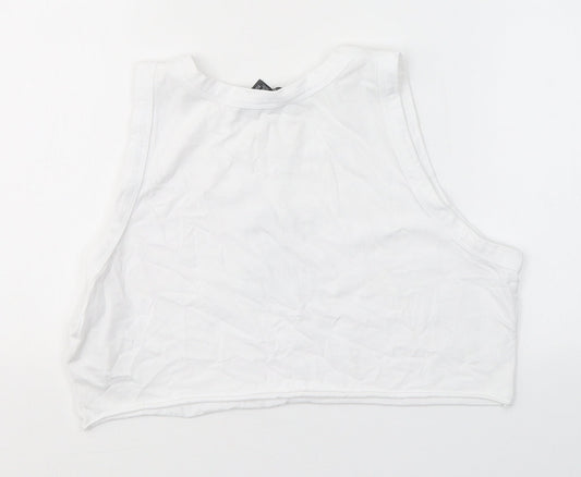 Primark Womens White 100% Cotton Cropped T-Shirt Size S Round Neck - Everyday happiness