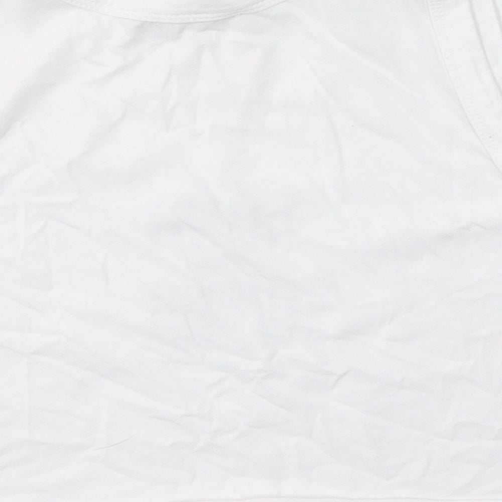 Brand and care label for Primark women’s white 100% cotton cropped t-shirt, size S, round neck - everyday happiness