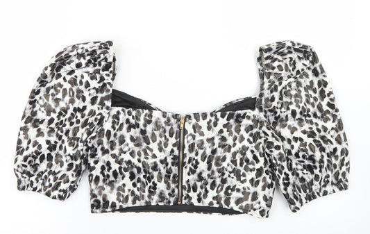 I SAW IT FIRST Womens Grey Animal Print Polyester Cropped Blouse Size 12 Square Neck