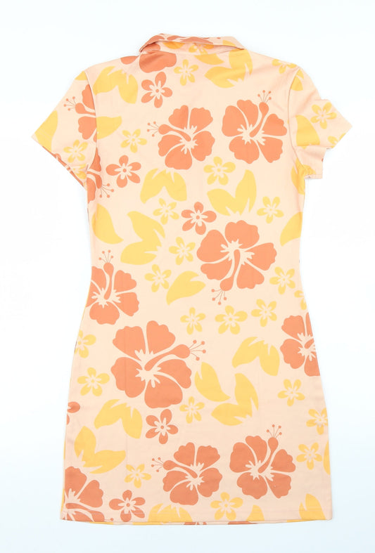 SheIn Womens Beige Floral Polyester Bodycon Size S Collared