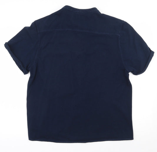 Matalan Mens Blue Cotton Polo Size XL Henley Button