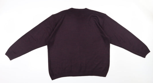 Essentials Mens Purple Round Neck Acrylic Pullover Jumper Size M