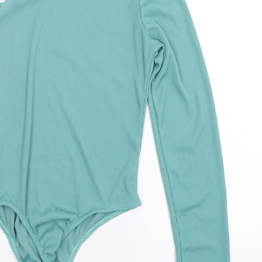 PRETTYLITTLETHING Womens Green Polyester Bodysuit One-Piece Size 12 Snap