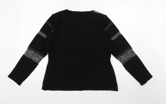 Just Elegance Womens Black Round Neck Striped Acrylic Pullover Jumper Size S