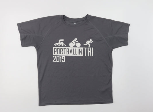 SPIRO Mens Grey Polyester Basic T-Shirt Size M Crew Neck - Portballin Tri