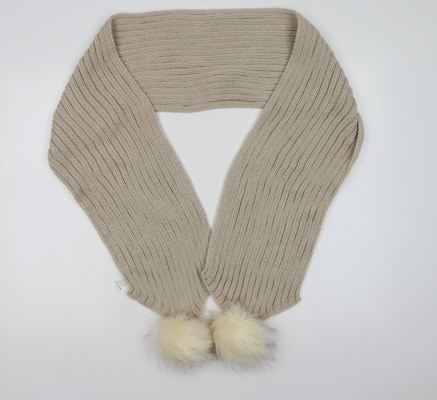 Preworn Womens Beige Acrylic Scarf - Pom Pom