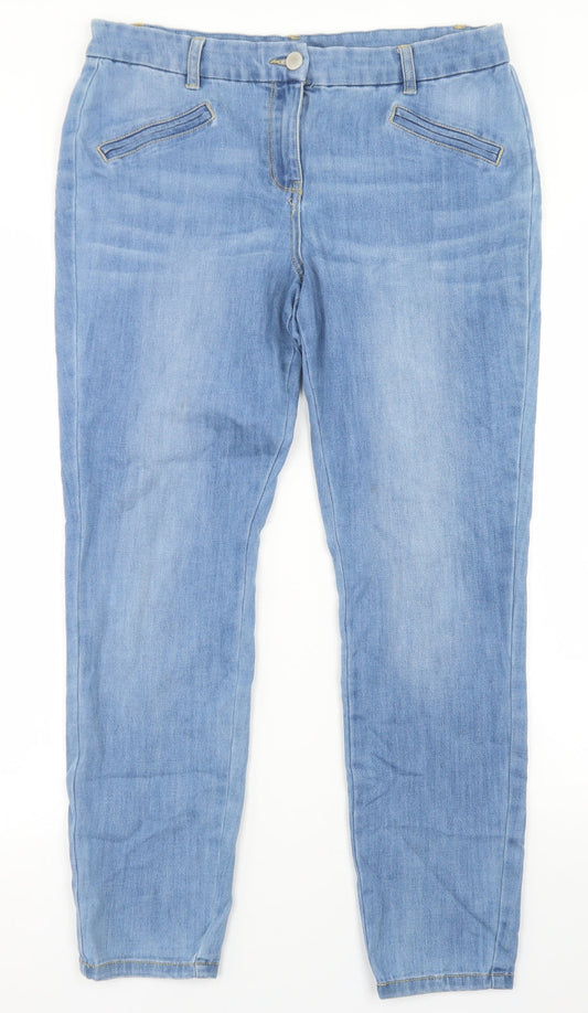 BHS Womens Blue Cotton Skinny Jeans Size 12 L27 in Regular Button