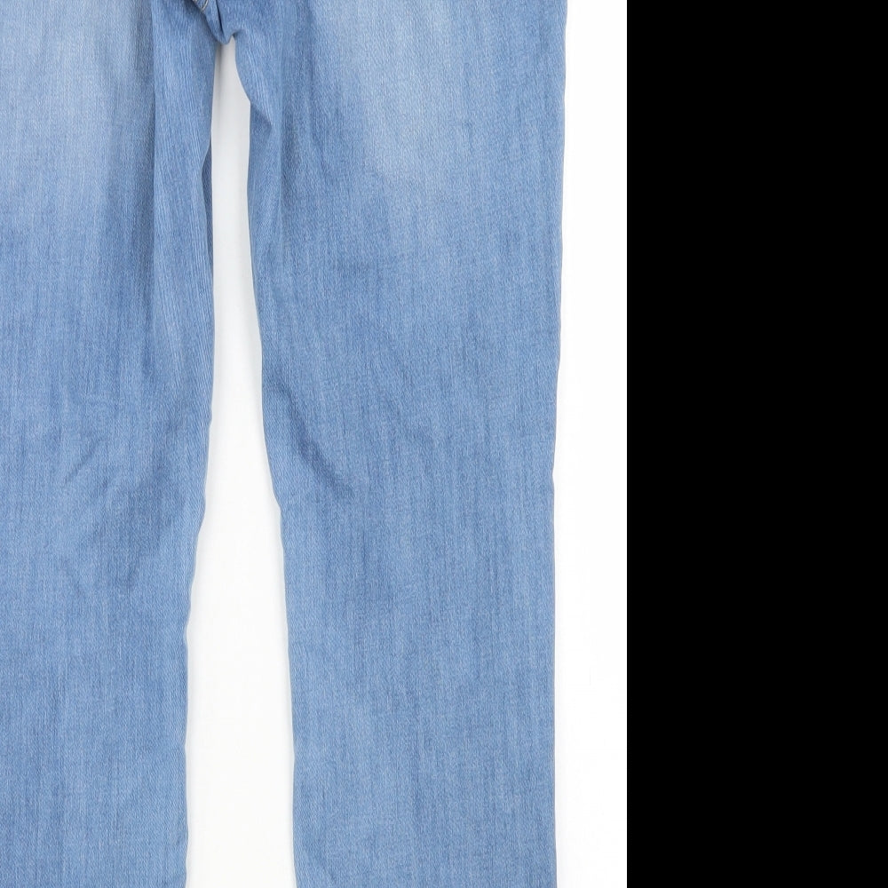 Brand and care label for BHS women’s blue cotton skinny jeans, size UK 12, 27-inch leg regular button