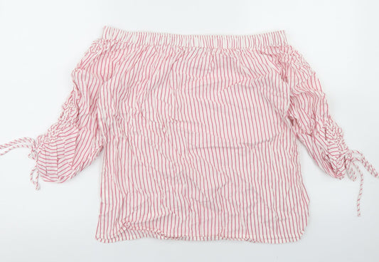 F&F Womens Pink Striped Cotton Basic Blouse Size 10 Off the Shoulder