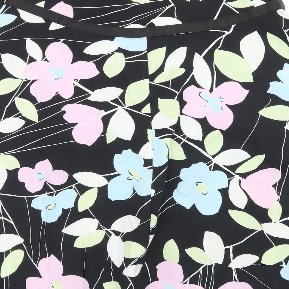 New Look Womens Black Floral Cotton Flare Skirt Size 8 Zip