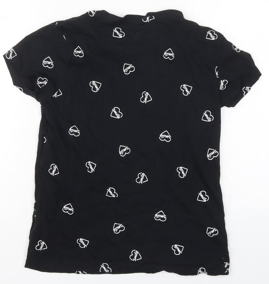 Primark Womens Black Cotton Basic T-Shirt Size 4 Crew Neck - Smile