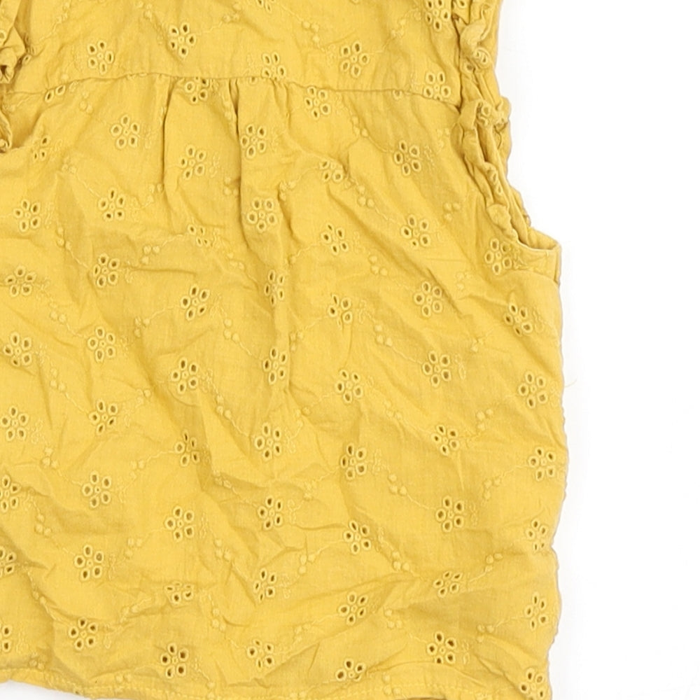 Primark Girls Yellow 100% Cotton Basic Blouse Size 12-18 Months Round Neck Button