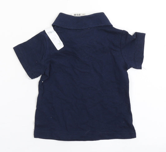 First Impressions Boys Blue 100% Cotton Basic Polo Size 6-9 Months Collared Button