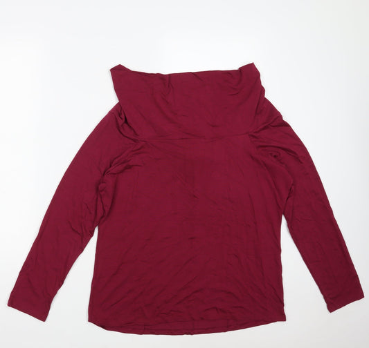 Back view of Bonmarché women’s purple viscose basic t-shirt, size UK 18, boat neck