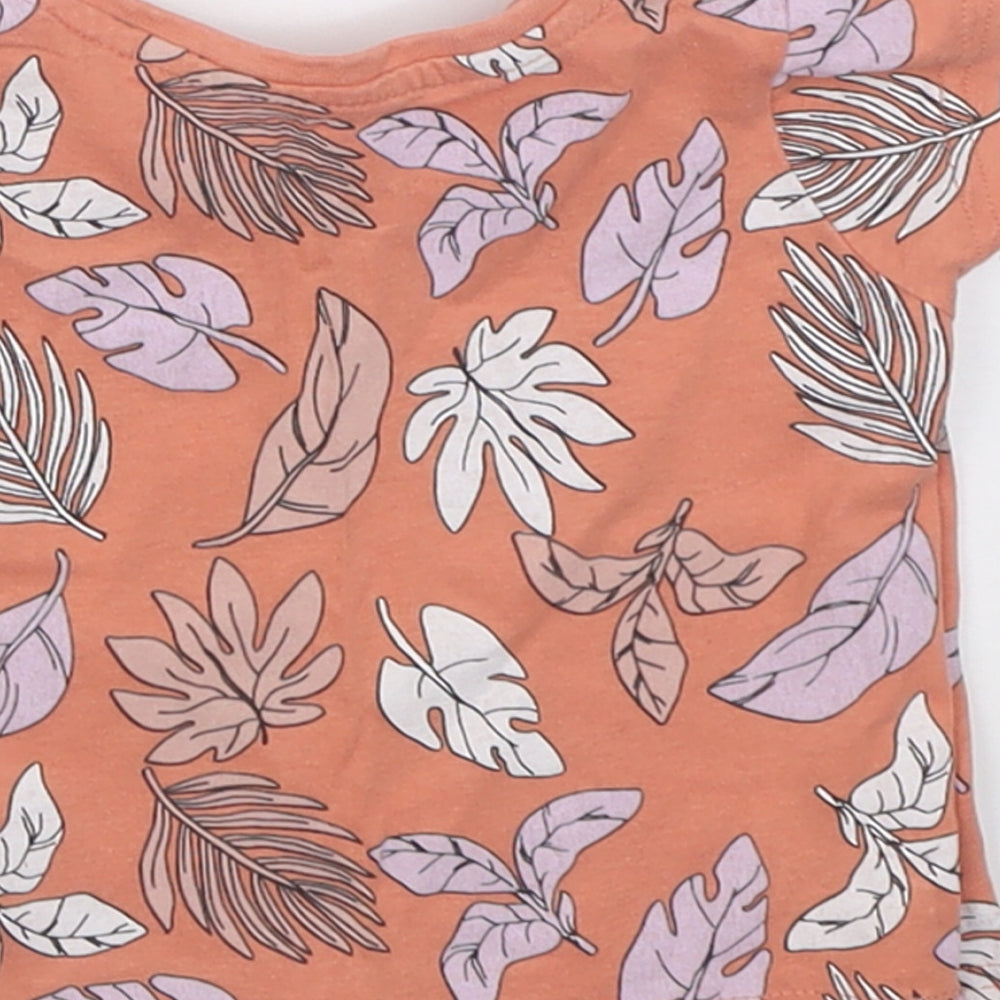 Primark Girls Orange Geometric Cotton Basic T-Shirt Size 9-12 Months Crew Neck Pullover