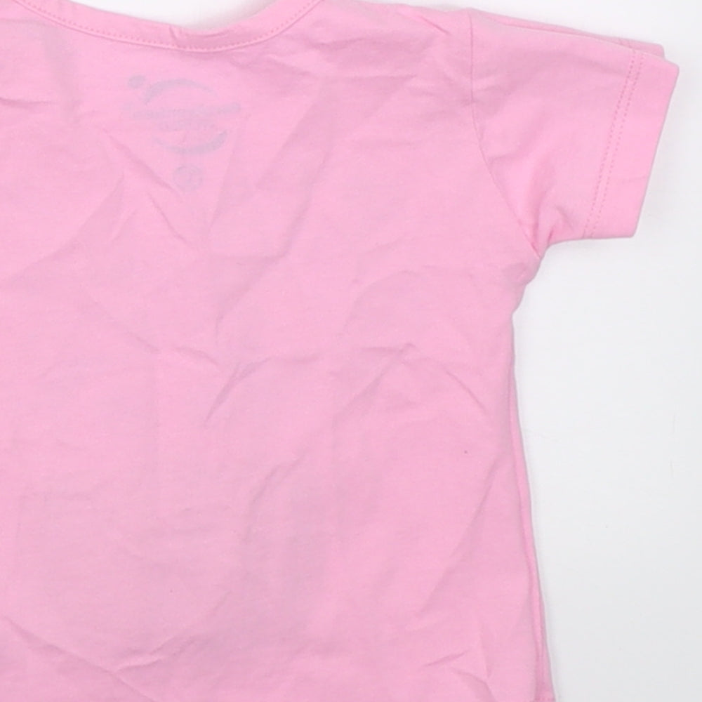 portAventura Girls Pink Cotton Basic T-Shirt Size 6-9 Months Crew Neck Pullover