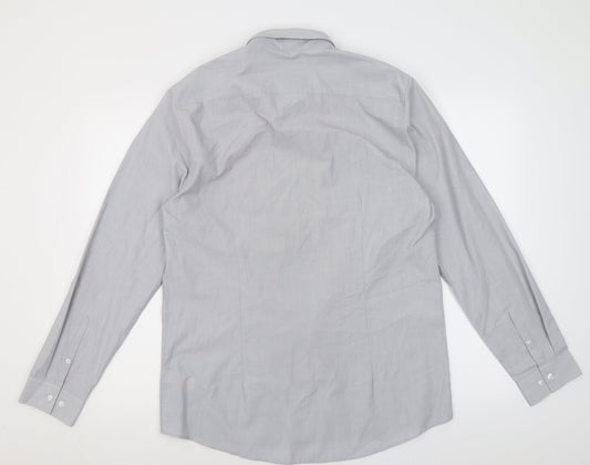 F&F Mens Grey Polyacrylate Fibre Button-Up Size 16 Collared Button