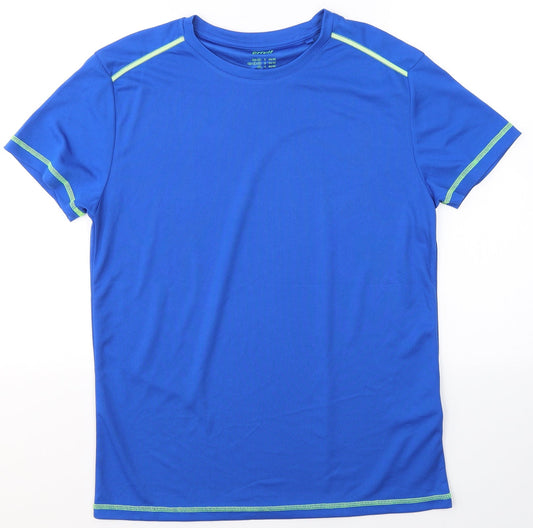 Additional front view of Crivit men’s blue polyester pullover t-shirt, size S, round neck