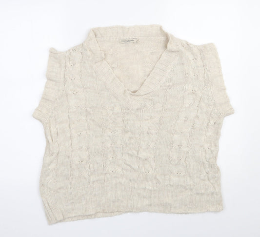 Additional front view of Vanessa Alexandra women’s beige v-neck acrylic vest jumper, size S