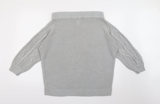 Be you Womens Grey Scoop Neck Acrylic Pullover Jumper Size 12