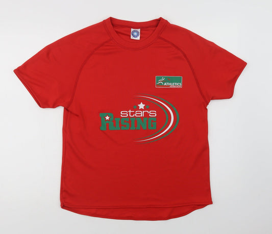 Star World Mens Red Polyester Basic T-Shirt Size M Crew Neck