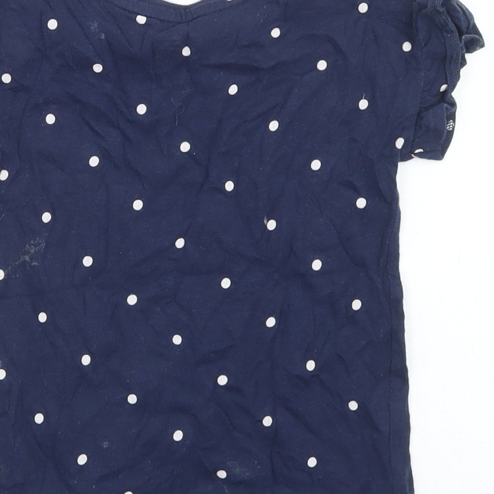 F&F Girls Blue Polka Dot Cotton Basic T-Shirt Size 2-3 Years Crew Neck