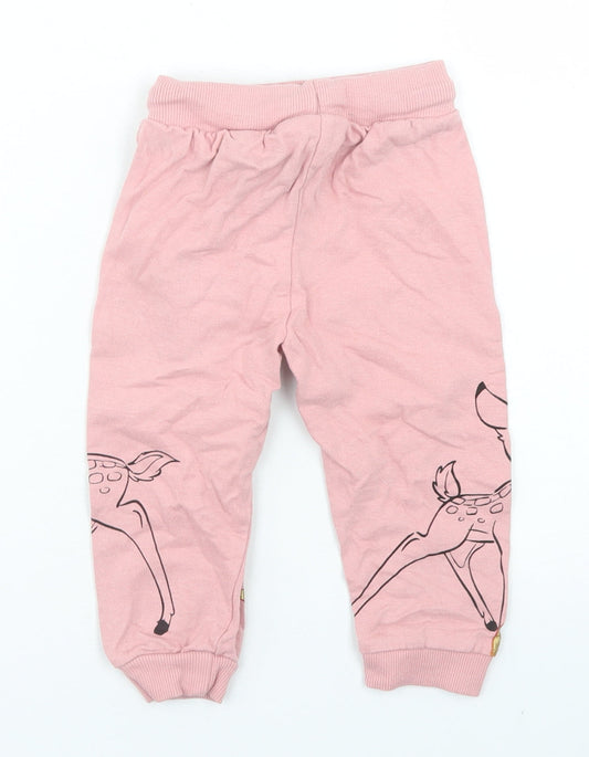 Disney Baby Girls Pink Cotton Jogger Trousers Size 18 Months Drawstring - Bambi