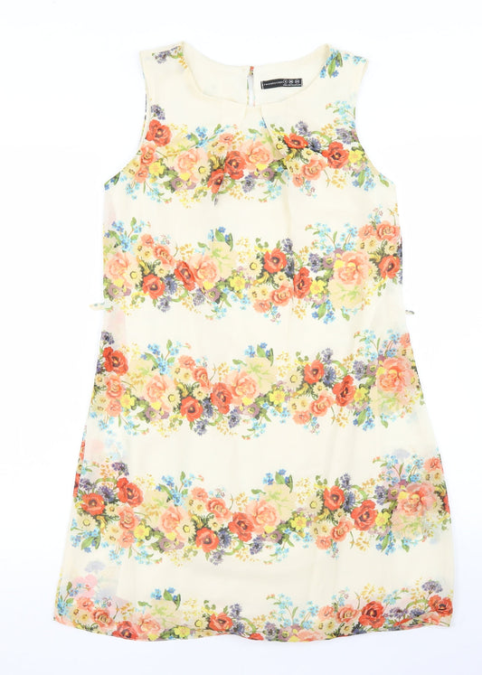 Additional front view of Atmosphere women’s beige floral polyester a-line, size UK 8, round neck button