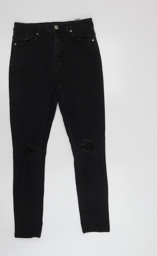 Additional front view of Boohoo women’s black cotton skinny jeans, size UK 10, 28-inch leg regular button