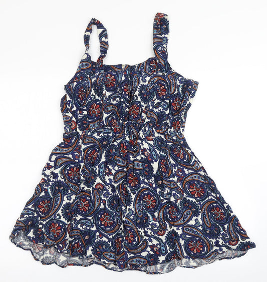 Brave Soul Womens Blue Viscose Skater Dress Size M Round Neck Zip