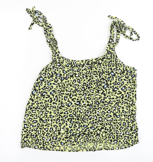 Clockhouse Womens Yellow Animal Print Viscose Cropped Blouse Size 8 Round Neck