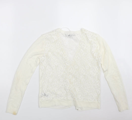 Primark Womens Ivory V-Neck Floral Cotton Cardigan Jumper Size 6 - Size 6-8