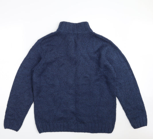 Easy Mens Blue Collared Acrylic Pullover Jumper Size L