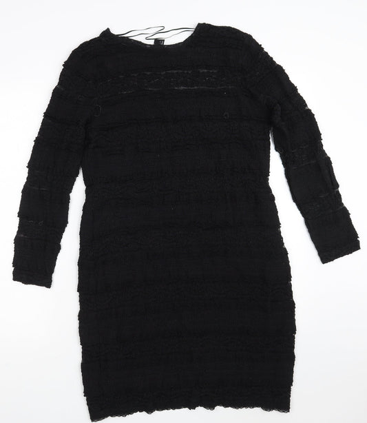 H&M Womens Black Polyamide A-Line Size L Round Neck