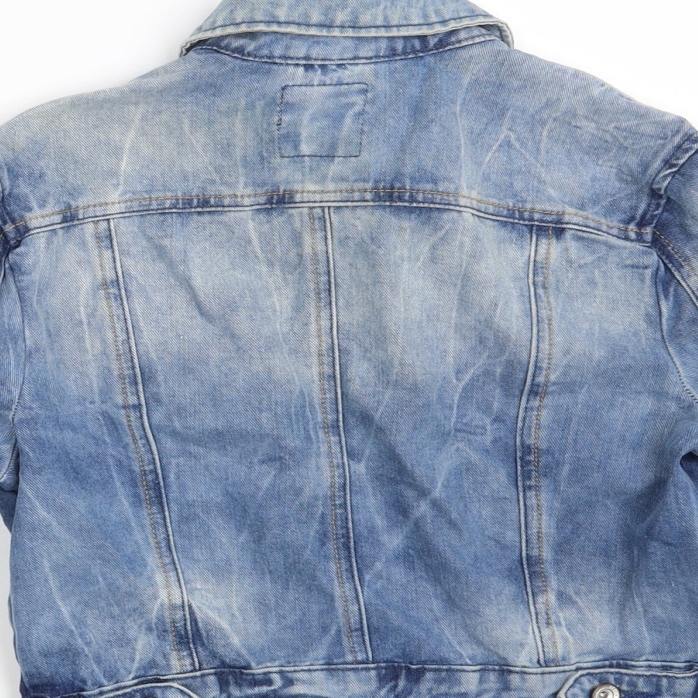 Brand and care label for Denim Co. women’s blue jacket coat, size UK 8, button