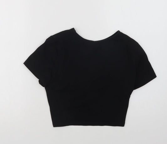 SheIn Womens Black Cotton Cropped T-Shirt Size L Crew Neck