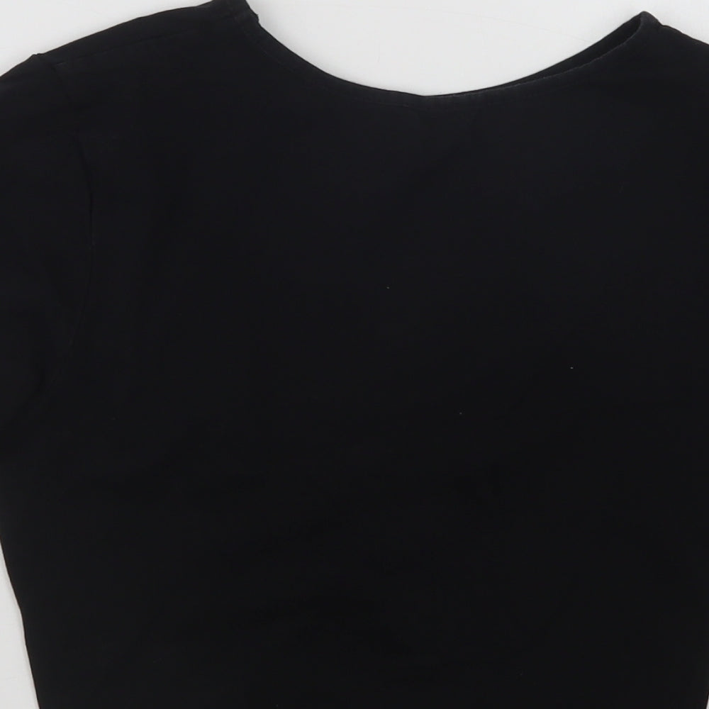 Brand and care label for SHEIN women’s black cotton cropped t-shirt, size L, crew neck