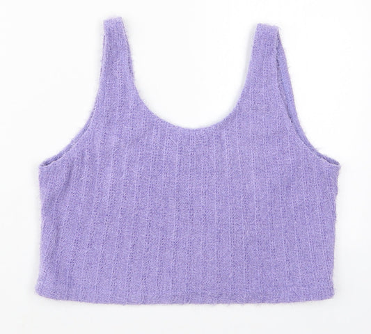 SheIn Womens Purple Polyester Cropped Tank Size L Scoop Neck