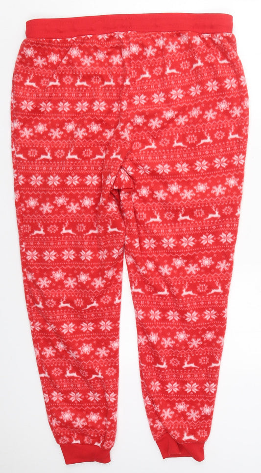 Studio Womens Red Geometric Polyester Trousers Size 16 L27 in Regular Drawstring - Pyjama Pants